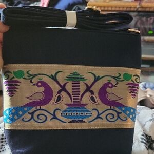 Elegant Navy Blue Embroidered Crossbody Bag